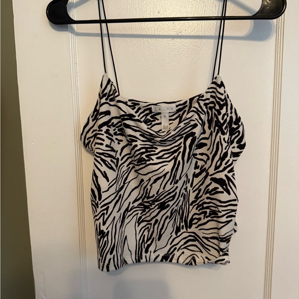Leith Black and White Zebra Cropped Tank